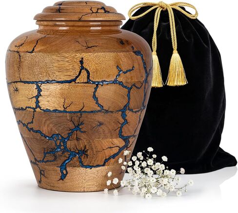 Small Keepsake Urn for Human Ashes Adult - Handcrafted Wooden Mini Urn (20 Cubic Inches) - Blue Decorative Memorial Cremation Urn for Men & Women - Keepsake Urns for Sharing Ashes in Saudi Arabia