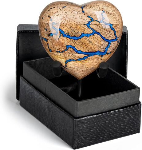 Small Keepsake Urn for Human Ashes Adult - Handcrafted Wooden Mini Urn (20 Cubic Inches) - Blue Decorative Memorial Cremation Urn for Men & Women - Keepsake Urns for Sharing Ashes in Saudi Arabia