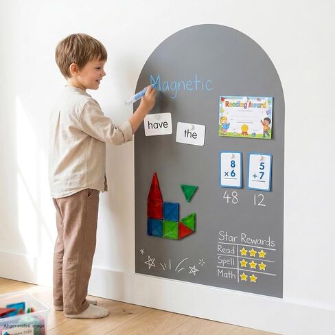 Magnetic Arch Wall Decal: Large 39.4"x23.6" Strong Adhesive Screen Free Chalkboard for Wall - Modern Playroom Decor & Homeschool Learning Station for Toddlers 1-4 & Kids 5-10 (Quiet Gray) in Saudi Arabia