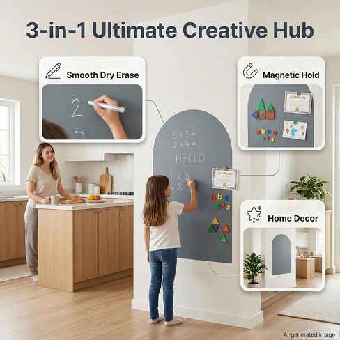Magnetic Arch Wall Decal: Large 39.4"x23.6" Strong Adhesive Screen Free Chalkboard for Wall - Modern Playroom Decor & Homeschool Learning Station for Toddlers 1-4 & Kids 5-10 (Quiet Gray) in Saudi Arabia