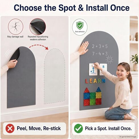 Magnetic Arch Wall Decal: Large 39.4"x23.6" Strong Adhesive Screen Free Chalkboard for Wall - Modern Playroom Decor & Homeschool Learning Station for Toddlers 1-4 & Kids 5-10 (Quiet Gray) in Saudi Arabia