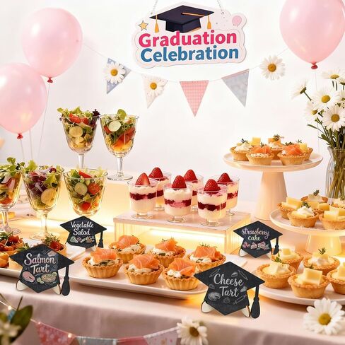 Eaasty 20 Pcs Mini Chalkboard Signs Graduation Party Food Labels for Party Buffet with Stand Wooden Erasable Reusable Blackboard Food Catering Supplies Display for Graduation Table Setting Name in Saudi Arabia