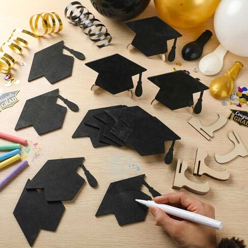 Eaasty 20 Pcs Mini Chalkboard Signs Graduation Party Food Labels for Party Buffet with Stand Wooden Erasable Reusable Blackboard Food Catering Supplies Display for Graduation Table Setting Name in Saudi Arabia