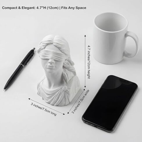 Lady Justice Statue, 4.7 Inch Mini Themis Bust Sculpture with Blindfold and Scales, White Plaster Greek Goddess Figurine for Lawyer Office Desk Decor, Law School Graduation Gift, Bookshelf Home Decor in Saudi Arabia