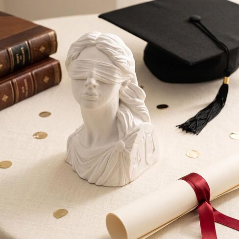 Lady Justice Statue, 4.7 Inch Mini Themis Bust Sculpture with Blindfold and Scales, White Plaster Greek Goddess Figurine for Lawyer Office Desk Decor, Law School Graduation Gift, Bookshelf Home Decor in Saudi Arabia