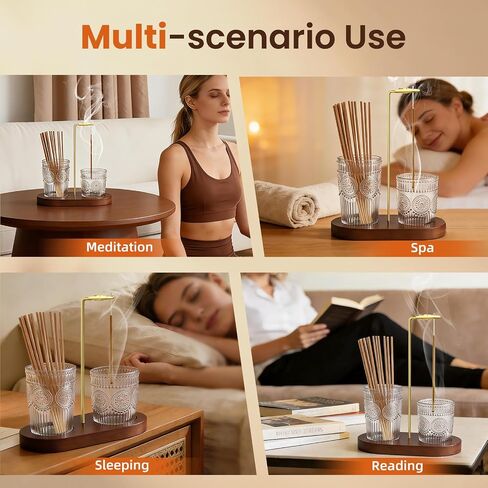 2 in 1 Incense Holder for Sticks, Vintage Glass Upside Down Incense Burner with Removable Ash Catcher & Solid Wood Base, Anti-Ash Flying Catcher for Meditation, Yoga, Spa & Home Decor- Brown in Kuwait