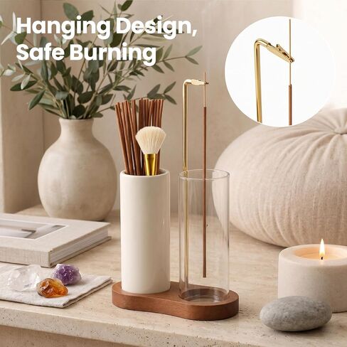 2 in 1 Incense Holder with Glass Ash Catcher, Ceramic Storage Jar, 25 Incense Sticks & Ash Brush, Ideal for Meditation, Yoga, Spa & Home Decor in Kuwait
