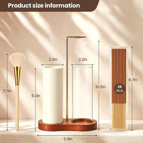 2 in 1 Incense Holder with Glass Ash Catcher, Ceramic Storage Jar, 25 Incense Sticks & Ash Brush, Ideal for Meditation, Yoga, Spa & Home Decor in Kuwait