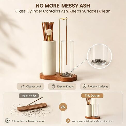 2 in 1 Incense Holder with Glass Ash Catcher, Ceramic Storage Jar, 25 Incense Sticks & Ash Brush, Ideal for Meditation, Yoga, Spa & Home Decor in Kuwait