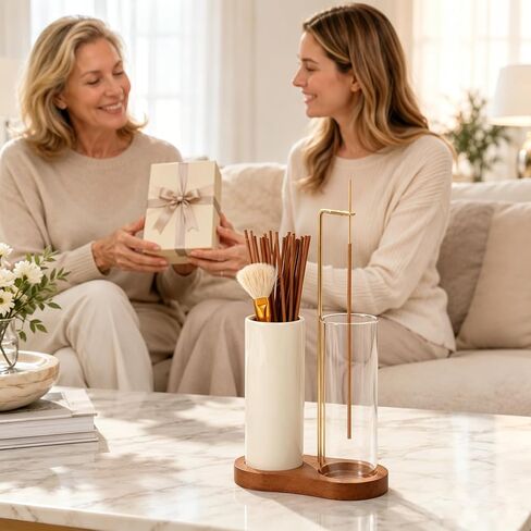 2 in 1 Incense Holder with Glass Ash Catcher, Ceramic Storage Jar, 25 Incense Sticks & Ash Brush, Ideal for Meditation, Yoga, Spa & Home Decor in Kuwait