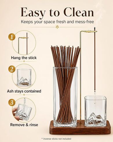 Incense Holder for Sticks, 2 in 1 Glass Incense Burner with Storage, Solid Sapele Wood Base, Removable Mountain Ash Catcher, Vertical Windproof Stand for Outdoor, Meditation (Dark Walnut) in Saudi Arabia