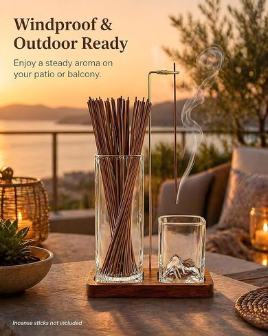 Incense Holder for Sticks, 2 in 1 Glass Incense Burner with Storage, Solid Sapele Wood Base, Removable Mountain Ash Catcher, Vertical Windproof Stand for Outdoor, Meditation (Dark Walnut) in Saudi Arabia