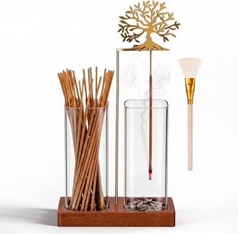 Zhehao 2 in 1 Incense Holder for Sticks with Tree of Life Clip Glass Ash Catcher, Anti-ash Incense Burner, Upside Down Incenses Burner for Meditation, Yoga, Relaxation, and Home Decor(Round) in Kuwait