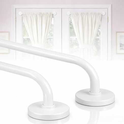 2 Pack Magnetic Curtain Rods for Metal Doors, Adjustable 17" to 30" No Drill French Door Curtain Rod, 3/8" Diameter Magnet Cafe Curtain Rods for Any Metal Surfaces, No Tool Easy Install, Black in Saudi Arabia