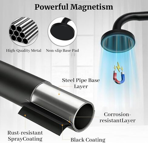 2 Pack Magnetic Curtain Rod for Metal Door, Adjustable 16 to 30 Inch, 1/2 Inch Diameter, French Door Magnetic Curtain Rods with Hooks (Black) in Saudi Arabia