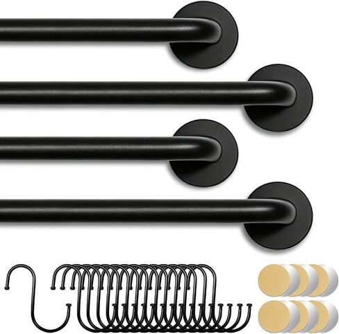 2 Pack Magnetic Curtain Rod for Metal Door, Adjustable 16 to 30 Inch, 1/2 Inch Diameter, French Door Magnetic Curtain Rods with Hooks (Black) in Saudi Arabia