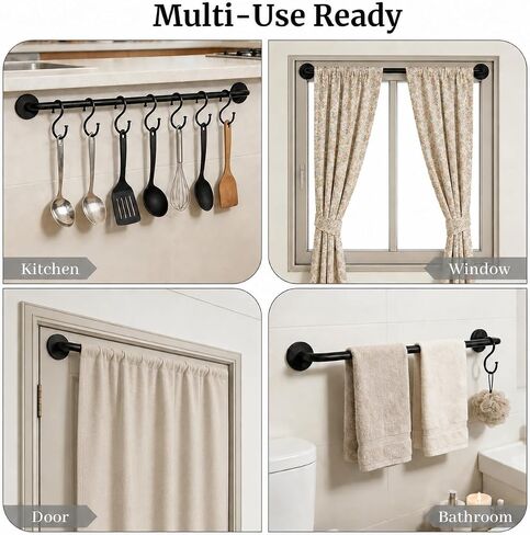 2 Pack Magnetic Curtain Rod for Metal Door, Adjustable 16 to 30 Inch, 1/2 Inch Diameter, French Door Magnetic Curtain Rods with Hooks (Black) in Saudi Arabia