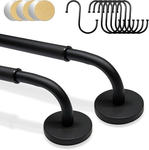 2 Pack Magnetic Curtain Rod for Metal Door, Adjustable 16 to 30 Inch, 1/2 Inch Diameter, French Door Magnetic Curtain Rods with Hooks (Black) in Saudi Arabia