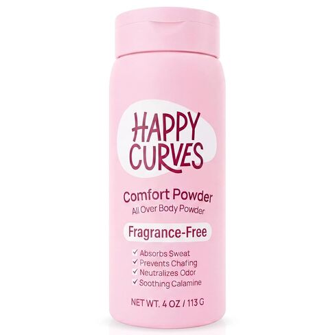 HAPPY CURVES Comfort Powder: Talc Free Anti Chafe Body & Foot Dusting Powder Deodorant to Control Inner Thigh Chafing, and Private Areas 6oz (Pack of 1) - Tahitian Vanilla in Kuwait