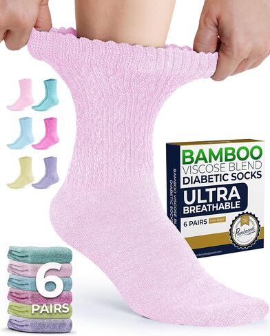 Pembrook Diabetic Socks for Women 6 Pairs Bamboo Viscose Non-Binding Neuropathy Moisture-Wicking Circulation Support in Kuwait