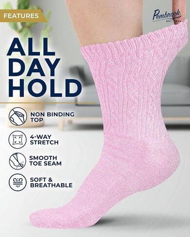 Pembrook Diabetic Socks for Women 6 Pairs Bamboo Viscose Non-Binding Neuropathy Moisture-Wicking Circulation Support in Kuwait