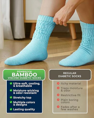 Pembrook Diabetic Socks for Women 6 Pairs Bamboo Viscose Non-Binding Neuropathy Moisture-Wicking Circulation Support in Kuwait