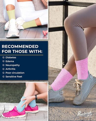 Pembrook Diabetic Socks for Women 6 Pairs Bamboo Viscose Non-Binding Neuropathy Moisture-Wicking Circulation Support in Kuwait