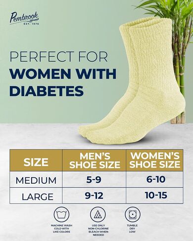 Pembrook Diabetic Socks for Women 6 Pairs Bamboo Viscose Non-Binding Neuropathy Moisture-Wicking Circulation Support in Kuwait