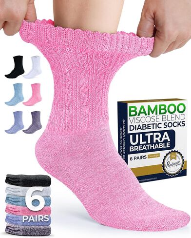 Pembrook Diabetic Socks for Women 6 Pairs Bamboo Viscose Non-Binding Neuropathy Moisture-Wicking Circulation Support in Kuwait