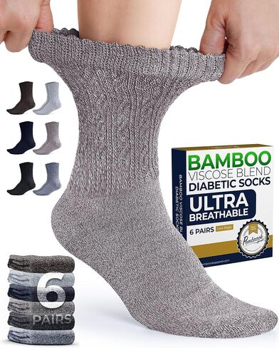 Pembrook Diabetic Socks for Women 6 Pairs Bamboo Viscose Non-Binding Neuropathy Moisture-Wicking Circulation Support in Kuwait