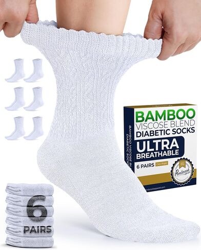 Pembrook Diabetic Socks for Women 6 Pairs Bamboo Viscose Non-Binding Neuropathy Moisture-Wicking Circulation Support in Kuwait
