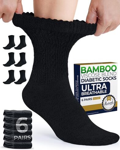 Pembrook Diabetic Socks for Women 6 Pairs Bamboo Viscose Non-Binding Neuropathy Moisture-Wicking Circulation Support in Kuwait