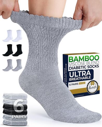 Pembrook Diabetic Socks for Women 6 Pairs Bamboo Viscose Non-Binding Neuropathy Moisture-Wicking Circulation Support in Kuwait