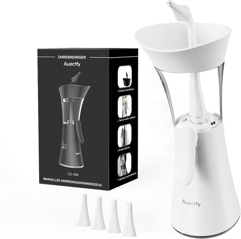 Manual Ear Wax Removal Kit - One-Hand Control Ear Cleaner Tool, Easy to Use Ear Irrigation Flushing System with Soft Silicone Tip for Effective & Safe to Clean Ear Built Up Wax Home Use(White) in Saudi Arabia