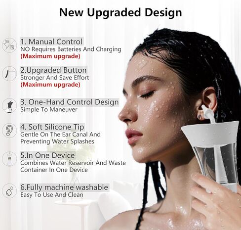 Manual Ear Wax Removal Kit - One-Hand Control Ear Cleaner Tool, Easy to Use Ear Irrigation Flushing System with Soft Silicone Tip for Effective & Safe to Clean Ear Built Up Wax Home Use(White) in Saudi Arabia