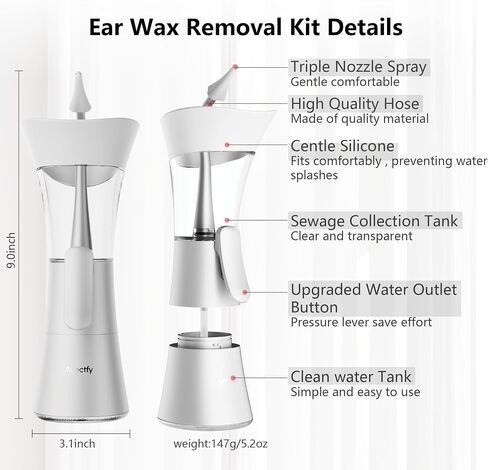 Manual Ear Wax Removal Kit - One-Hand Control Ear Cleaner Tool, Easy to Use Ear Irrigation Flushing System with Soft Silicone Tip for Effective & Safe to Clean Ear Built Up Wax Home Use(White) in Saudi Arabia