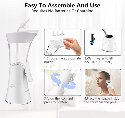 Manual Ear Wax Removal Kit - One-Hand Control Ear Cleaner Tool, Easy to Use Ear Irrigation Flushing System with Soft Silicone Tip for Effective & Safe to Clean Ear Built Up Wax Home Use(White) in Saudi Arabia