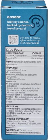eosera Ear Pain MD +Plus Earache Relief Drops – 4% Lidocaine + Antiseptic for Pain Relief & Infection Protection – Swimmer's Ear, Ear Infections, Allergies in Kuwait