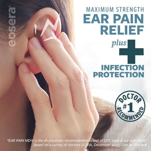 eosera Ear Pain MD +Plus Earache Relief Drops – 4% Lidocaine + Antiseptic for Pain Relief & Infection Protection – Swimmer's Ear, Ear Infections, Allergies in Kuwait