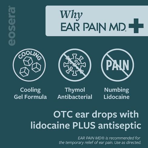 eosera Ear Pain MD +Plus Earache Relief Drops – 4% Lidocaine + Antiseptic for Pain Relief & Infection Protection – Swimmer's Ear, Ear Infections, Allergies in Kuwait