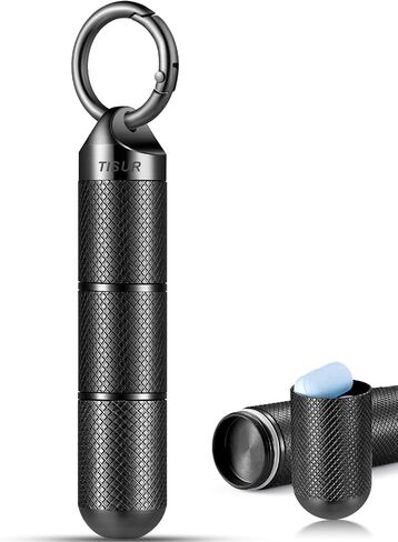 TISUR Small Pill Keychain Container, Mini Portable Titanium Keychain Pill Holder, Pocket Travel Bottle Metal Purse Box Case Black (Tiny Black-0.39inch) in Kuwait