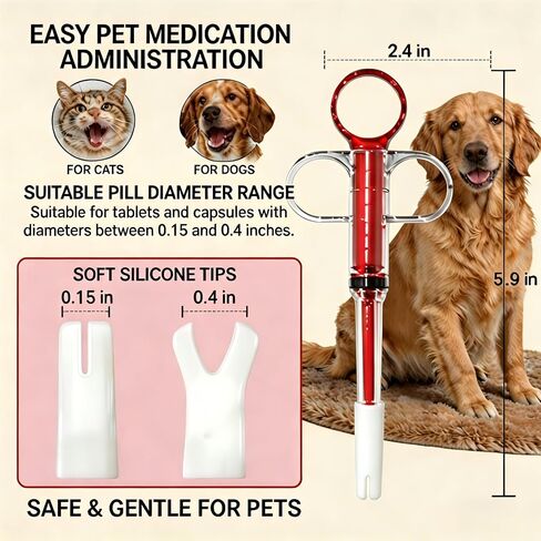 Pill Shooter for Cats and Dogs,Anti-Falling Soft Tip Pet Piller for Easy Medication Delivery,Upgraded Version Cat Pill Shooter,Pet General Reusable,(Red 1-Pack) in Kuwait