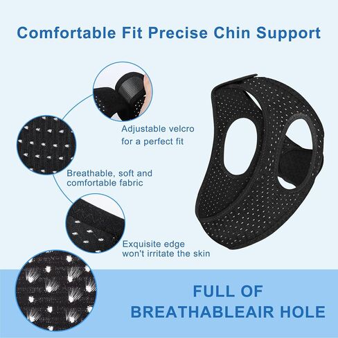 Chin Strap for Sleeping, Anti Snoring Devices Comfortable Effective Stop Snoring Solution, Snore Stopper Breathable, Anti Snore Chin Strap Adjustable Velcro, with Eye Mask, Black in Saudi Arabia