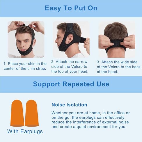 Chin Strap for Sleeping, Anti Snoring Devices Comfortable Effective Stop Snoring Solution, Snore Stopper Breathable, Anti Snore Chin Strap Adjustable Velcro, with Eye Mask, Black in Saudi Arabia