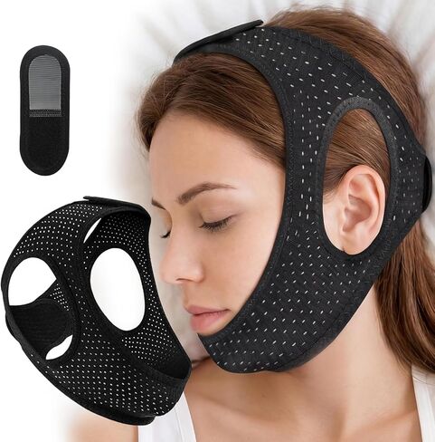 Chin Strap for Sleeping, Adjustable and Breathable Anti Snore Airflow Jaw Straps, Lightweight Support Stop Snoring Solution, Anti Snoring Devices for Men and Women, Black, M in Saudi Arabia