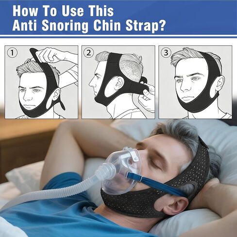 Chin Strap for Sleeping, Adjustable and Breathable Anti Snore Airflow Jaw Straps, Lightweight Support Stop Snoring Solution, Anti Snoring Devices for Men and Women, Black, M in Saudi Arabia