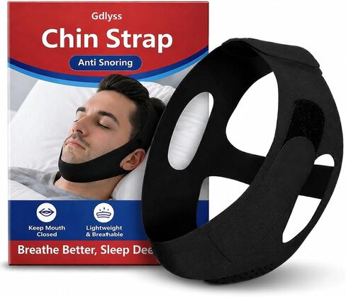 Anti Snore Chin Strap for Sleeping, 4-Point Adjustable Strap to Keep Mouth Closed for Comfortable Sleep and Wake Up Refreshed, Black in Saudi Arabia