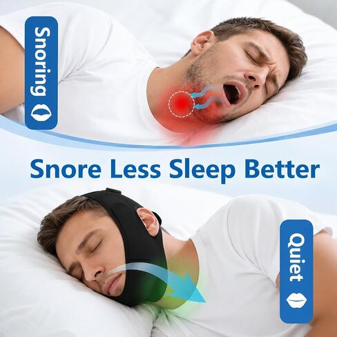 Anti Snore Chin Strap for Sleeping, 4-Point Adjustable Strap to Keep Mouth Closed for Comfortable Sleep and Wake Up Refreshed, Black in Saudi Arabia