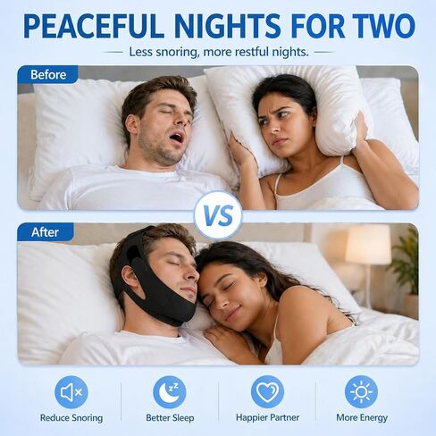 Anti Snore Chin Strap for Sleeping, 4-Point Adjustable Strap to Keep Mouth Closed for Comfortable Sleep and Wake Up Refreshed, Black in Saudi Arabia