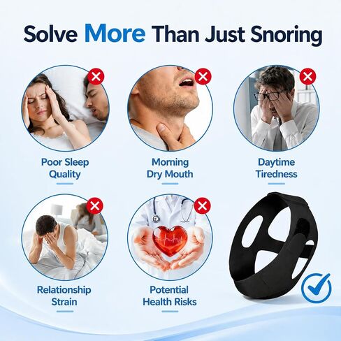 Anti Snore Chin Strap for Sleeping, 4-Point Adjustable Strap to Keep Mouth Closed for Comfortable Sleep and Wake Up Refreshed, Black in Saudi Arabia